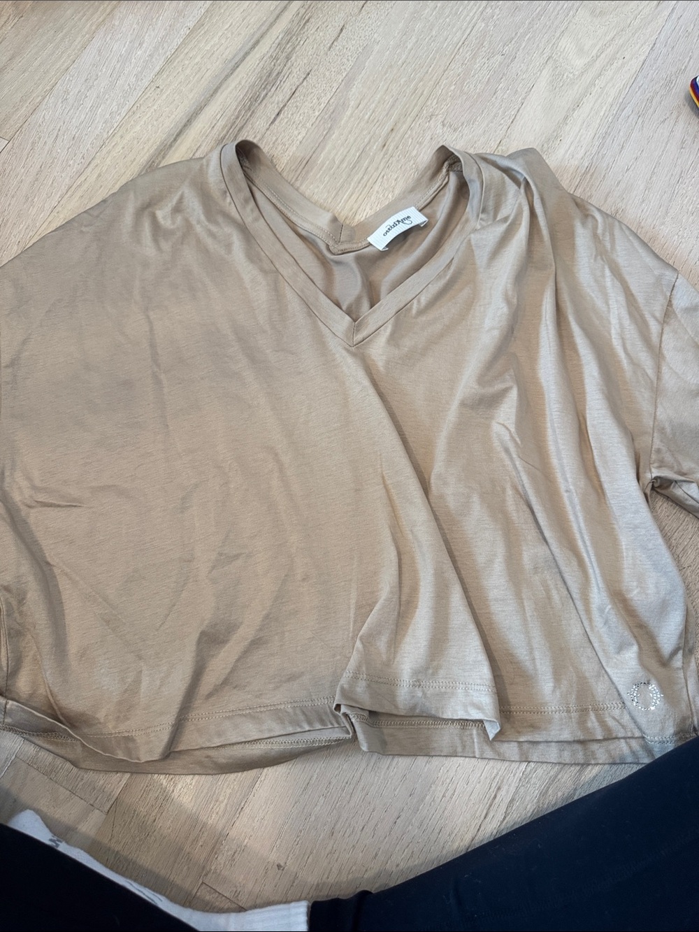 Relaxed V-Neck Crop Top in Taupe by ottod’ame